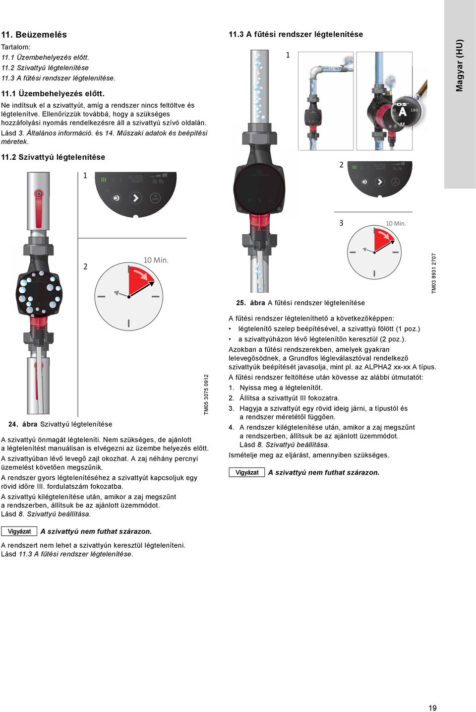 .2 Szivattyú légtelenítése 2 0 Min. TM03 893 2707 3 2 A 0 Min. 25.