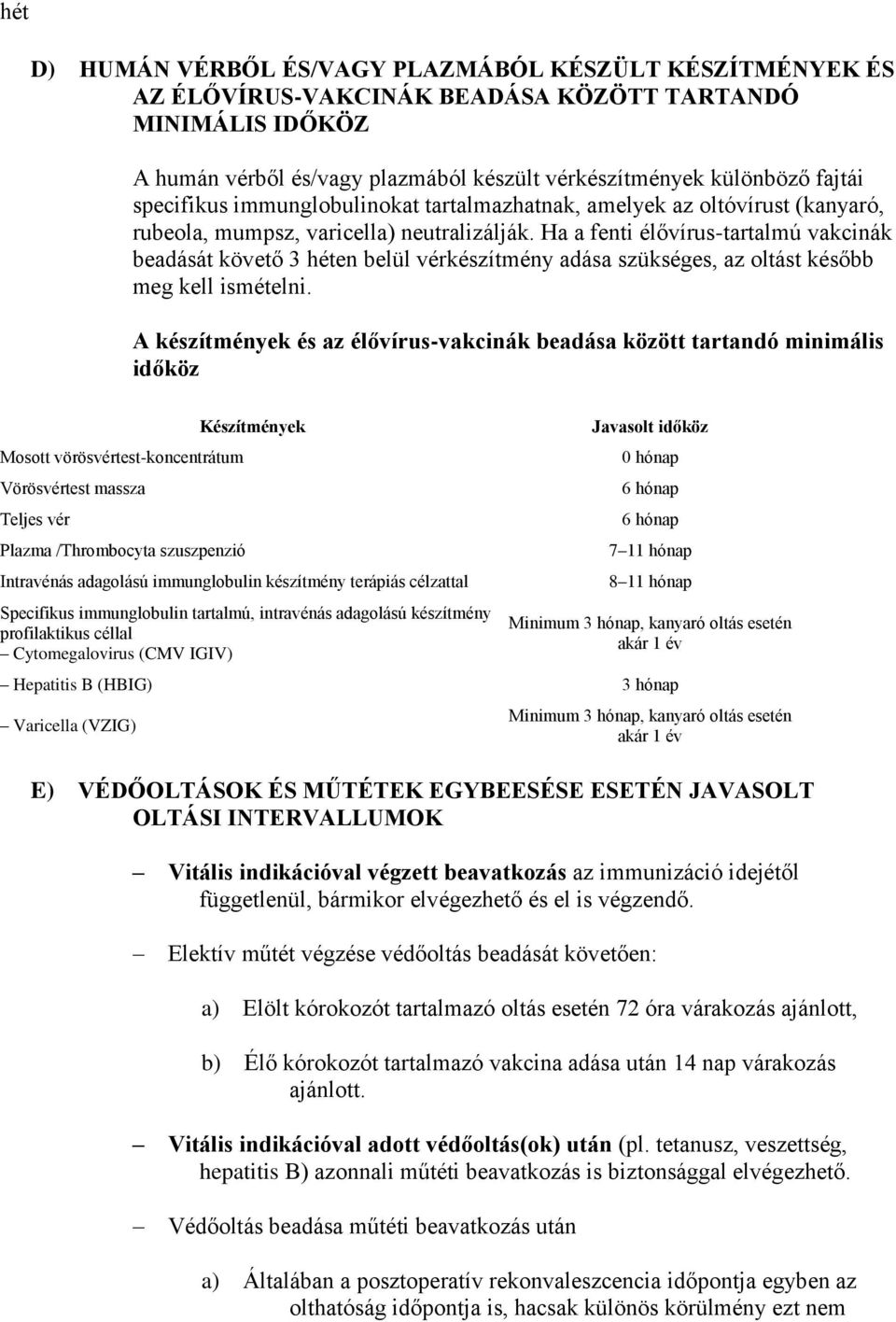 Ha a fenti élővírus-tartalmú vakcinák beadását követő 3 héten belül vérkészítmény adása szükséges, az oltást később meg kell ismételni.