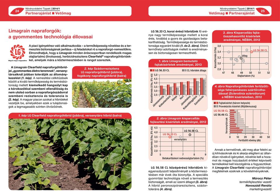 Elmondhatjuk, hogy a Limagrain minden éréscsoportban rendelkezik magas olajtartalmú (linolsavas), herbicidrezisztens Clearfield napraforgóhibridekkel, amelyek mára a köztermesztésben is rangot