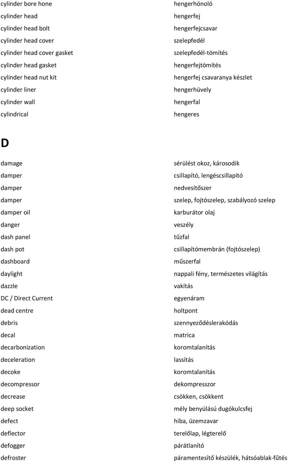 pot dashboard daylight dazzle DC / Direct Current dead centre debris decal decarbonization deceleration decoke decompressor decrease deep socket defect deflector defogger defroster sérülést okoz,