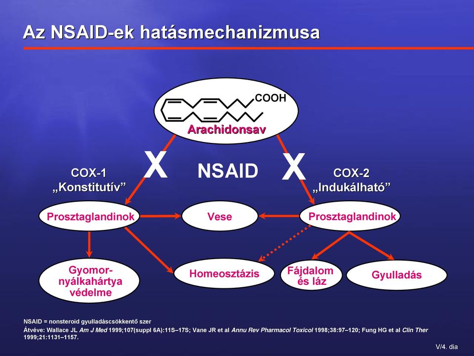 Gyulladás NSAID = nonsteroid gyulladáscsökkentő szer Átvéve: Wallace JL Am J Med 1999;107(suppl