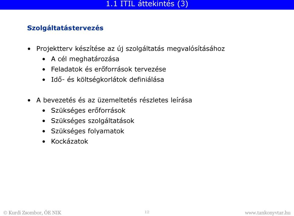 tervezése Idő- és költségkorlátok definiálása A bevezetés és az üzemeltetés