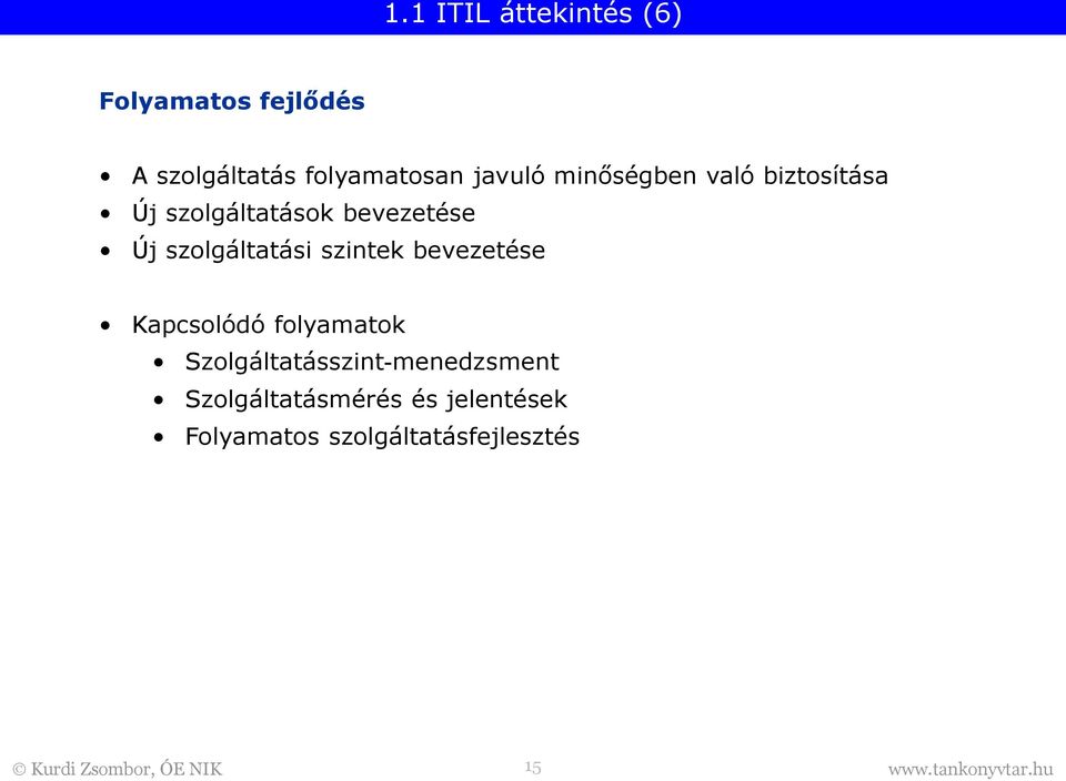 szolgáltatási szintek bevezetése Kapcsolódó folyamatok