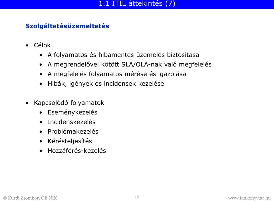 folyamatos mérése és igazolása Hibák, igények és incidensek kezelése Kapcsolódó