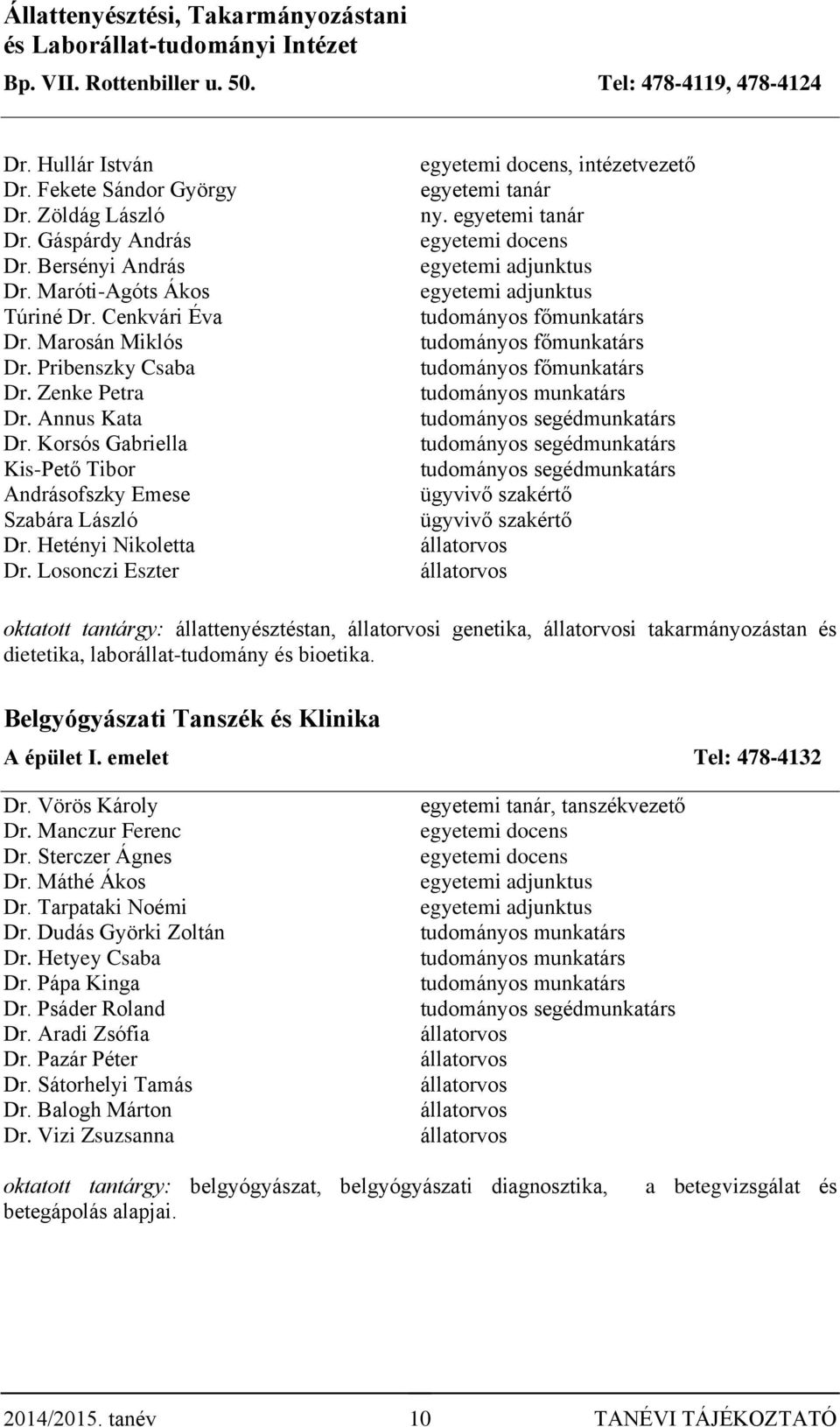 Korsós Gabriella Kis-Pető Tibor Andrásofszky Emese Szabára László Dr. Hetényi Nikoletta Dr. Losonczi Eszter egyetemi docens, intézetvezető egyetemi tanár ny.