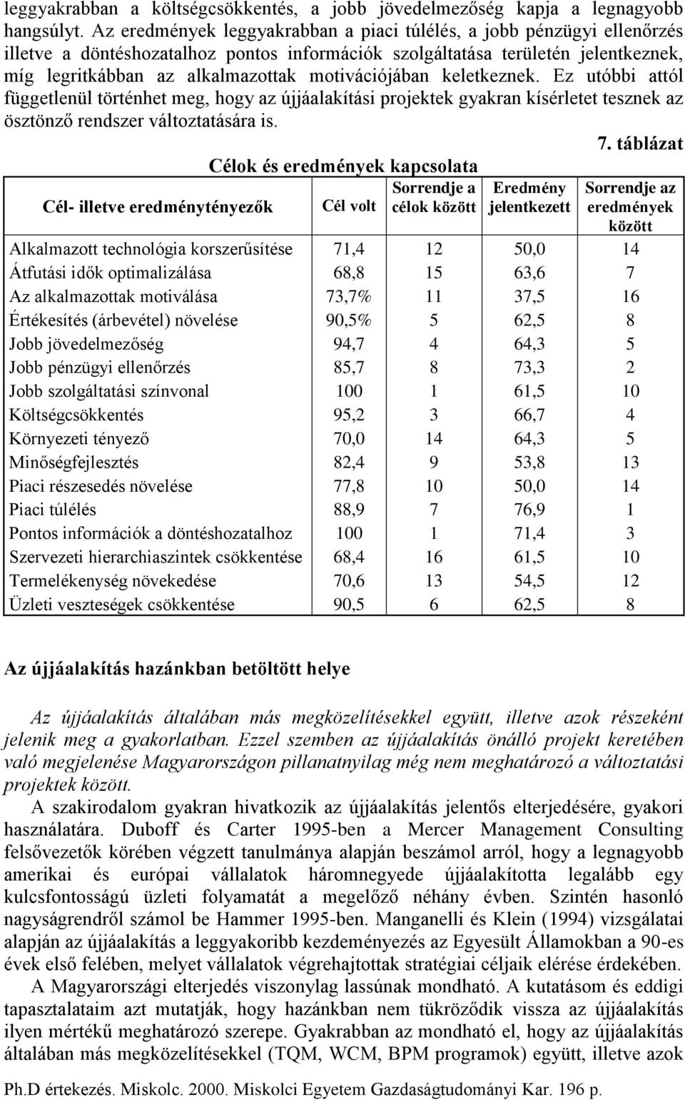 motivációjában keletkeznek. Ez utóbbi attól függetlenül történhet meg, hogy az újjáalakítási projektek gyakran kísérletet tesznek az ösztönző rendszer változtatására is. 7.