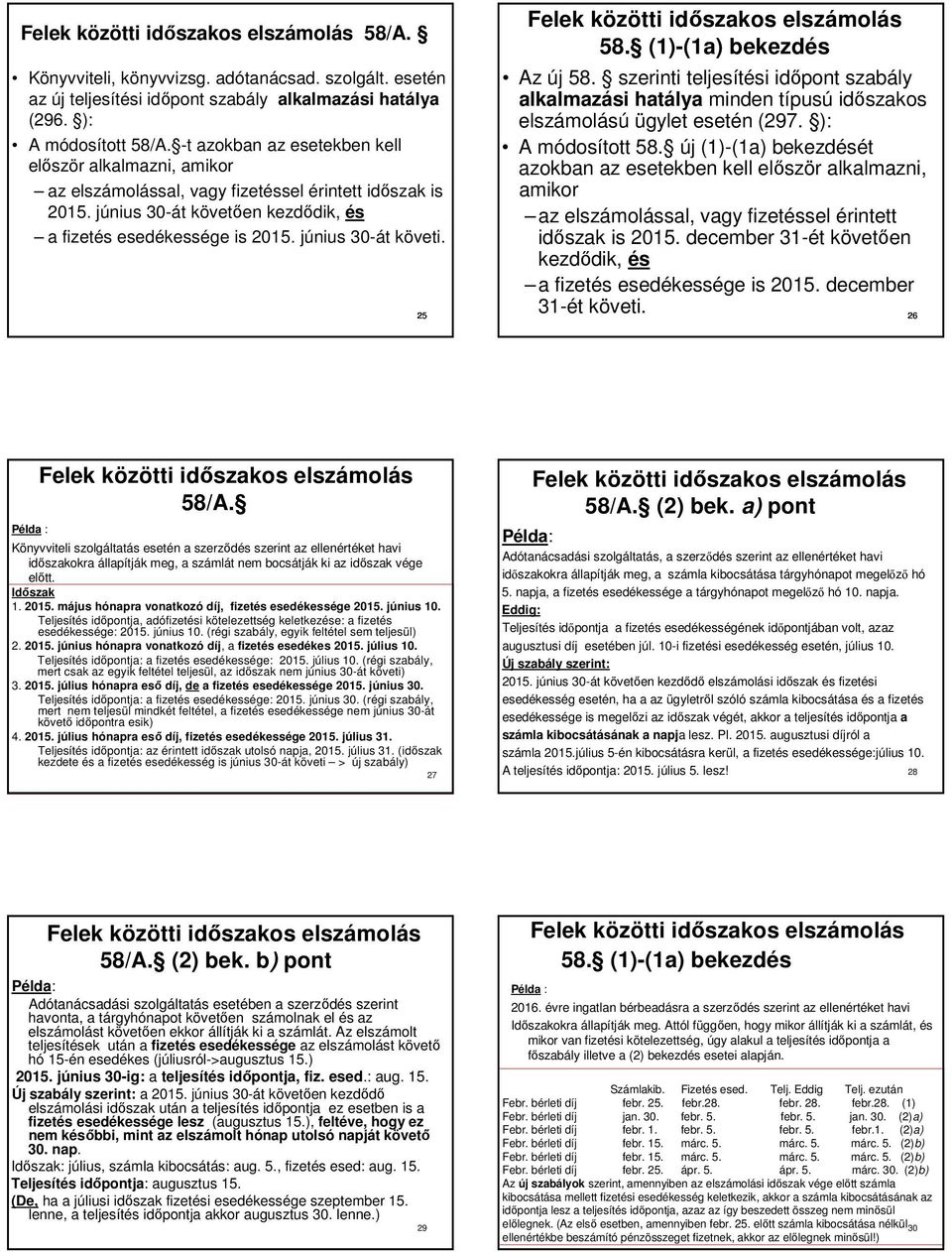 június 30-át követi. 58. (1)-(1a) bekezdés Az új 58. szerinti teljesítési időpont szabály alkalmazási hatálya minden típusú időszakos elszámolású ügylet esetén (297. ): A módosított 58.