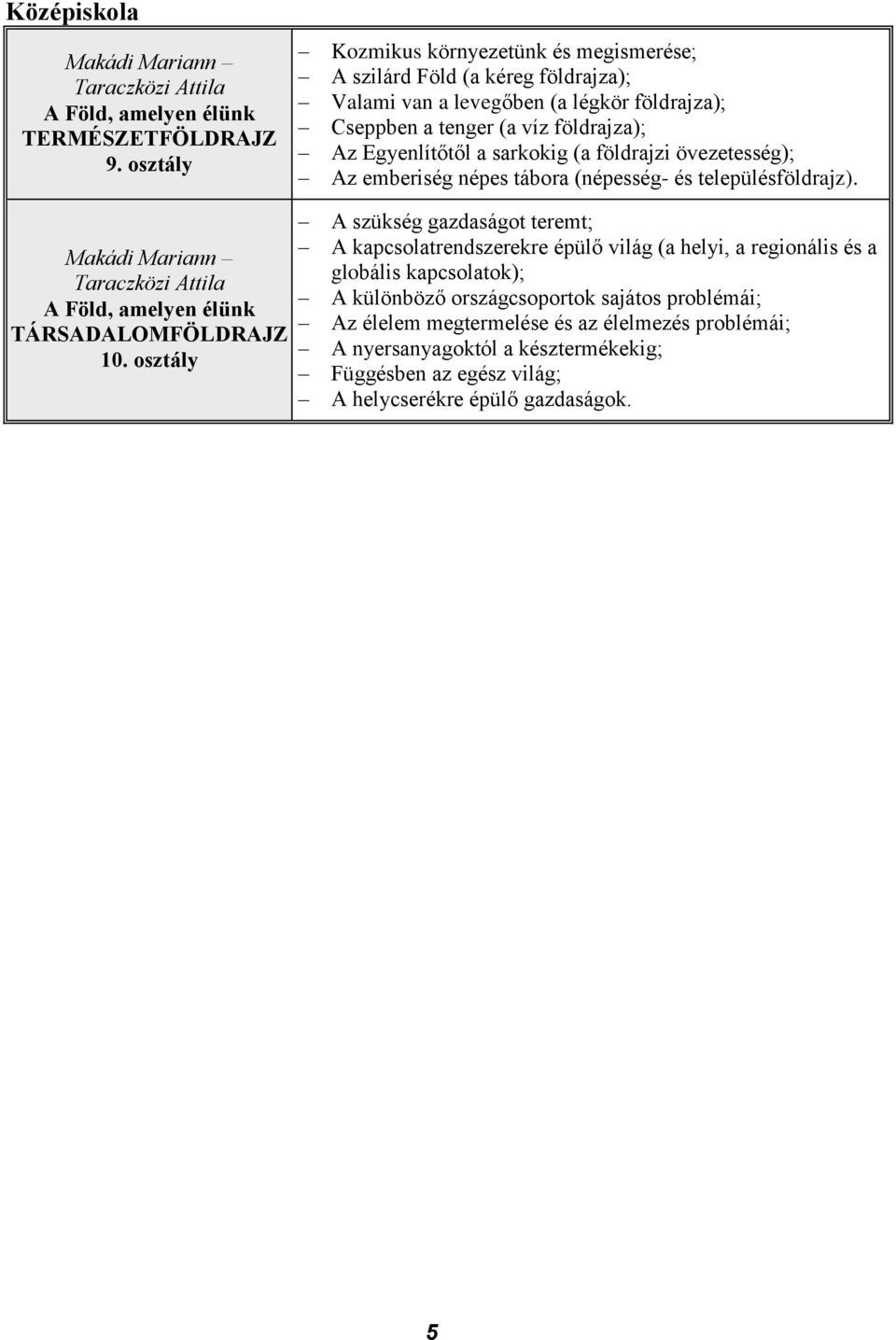 (a földrajzi övezetesség); Az emberiség népes tábora (népesség- és településföldrajz). Makádi Mariann Taraczközi Attila A Föld, amelyen élünk TÁRSADALOMFÖLDRAJZ 10.