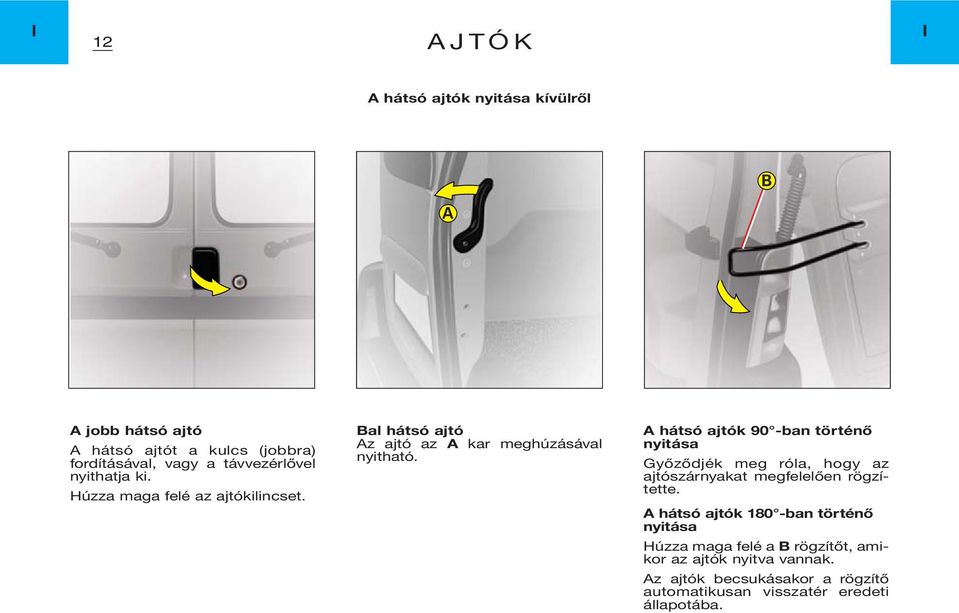 A hátsó ajtók 90 -ban történő nyitása Győződjék meg róla, hogy az ajtószárnyakat megfelelően rögzítette.