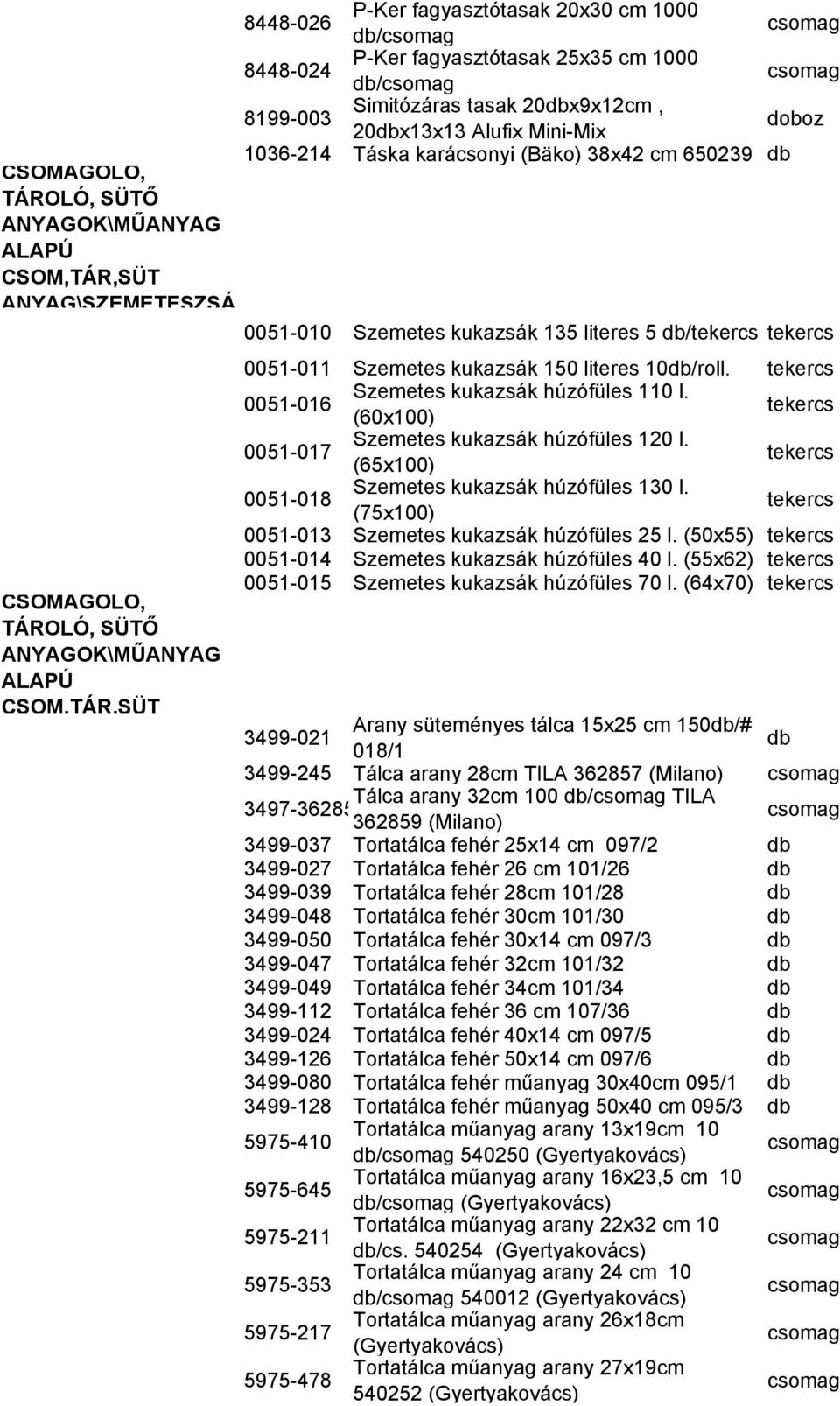 tekercs 0051-016 Szemetes kukazsák húzófüles 110 l. (60x100) tekercs 0051-017 Szemetes kukazsák húzófüles 120 l. (65x100) tekercs 0051-018 Szemetes kukazsák húzófüles 130 l.