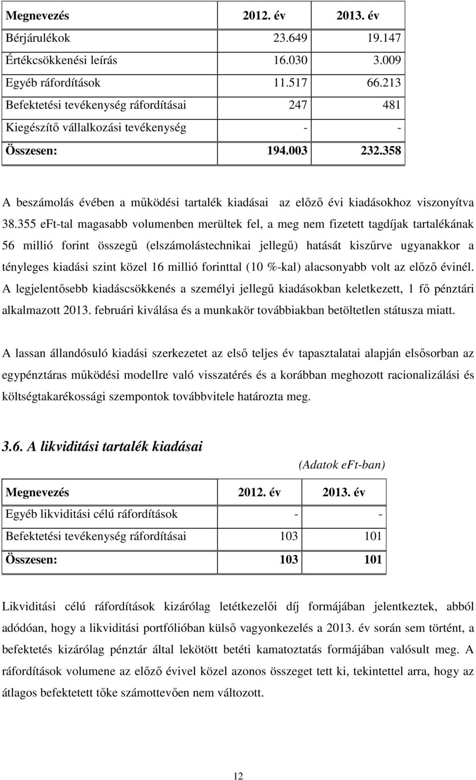 358 A beszámolás évében a működési tartalék kiadásai az előző évi kiadásokhoz viszonyítva 38.