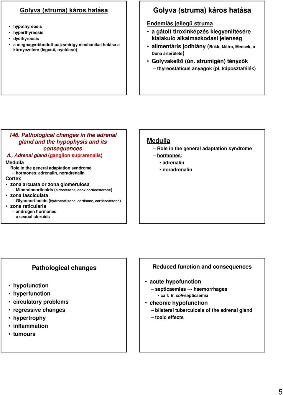 strumigén) tényzık thyreostaticus anyagok (pl. káposztafélék) 146. Pathological changes in the adrenal gland and the hypophysis and its consequences A.