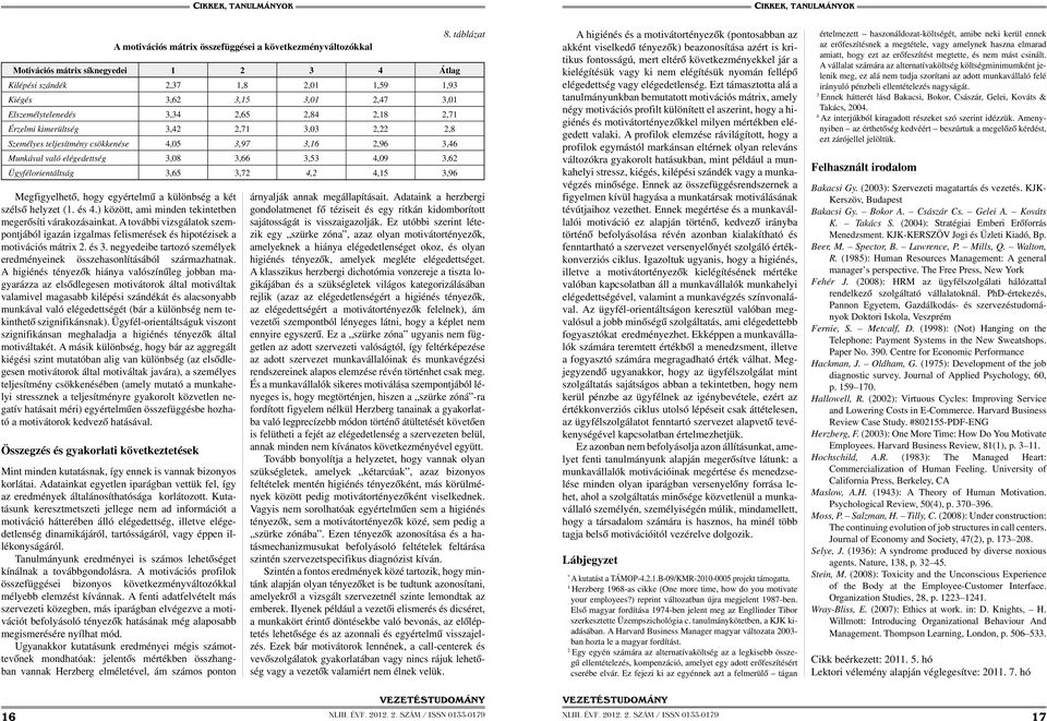 A higiénés tényezők hiánya valószínűleg jobban magyarázza az elsődlegesen motivátorok által motiváltak valamivel magasabb kilépési szándékát és alacsonyabb munkával való elégedettségét (bár a