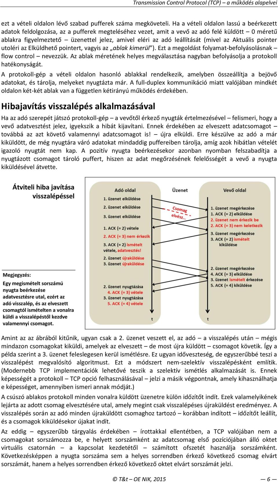 leállítását (mivel az Aktuális pointer utoléri az Elküldhető pointert, vagyis az ablak kimerül ). Ezt a megoldást folyamat-befolyásolásnak flow control nevezzük.