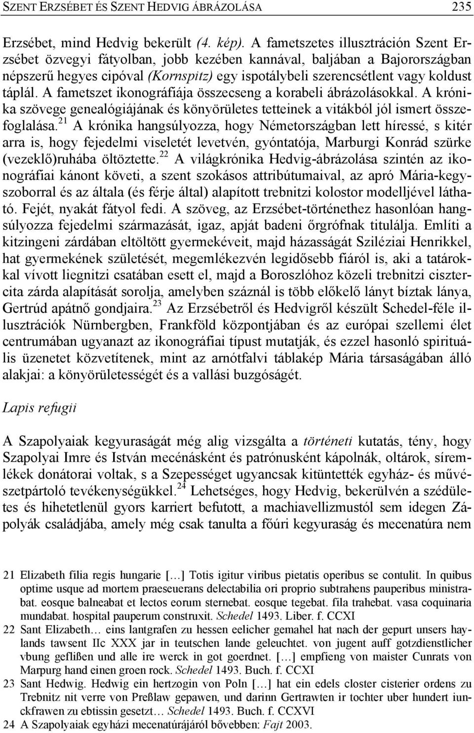 A fametszet ikonográfiája összecseng a korabeli ábrázolásokkal. A krónika szövege genealógiájának és könyörületes tetteinek a vitákból jól ismert összefoglalása.