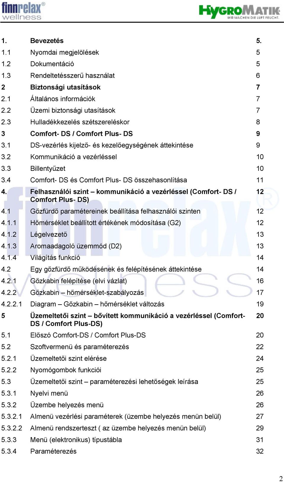 4 Comfort- DS és Comfort Plus- DS összehasonlítása 11 4. Felhasználói szint kommunikáció a vezérléssel (Comfort- DS / 12 Comfort Plus- DS) 4.