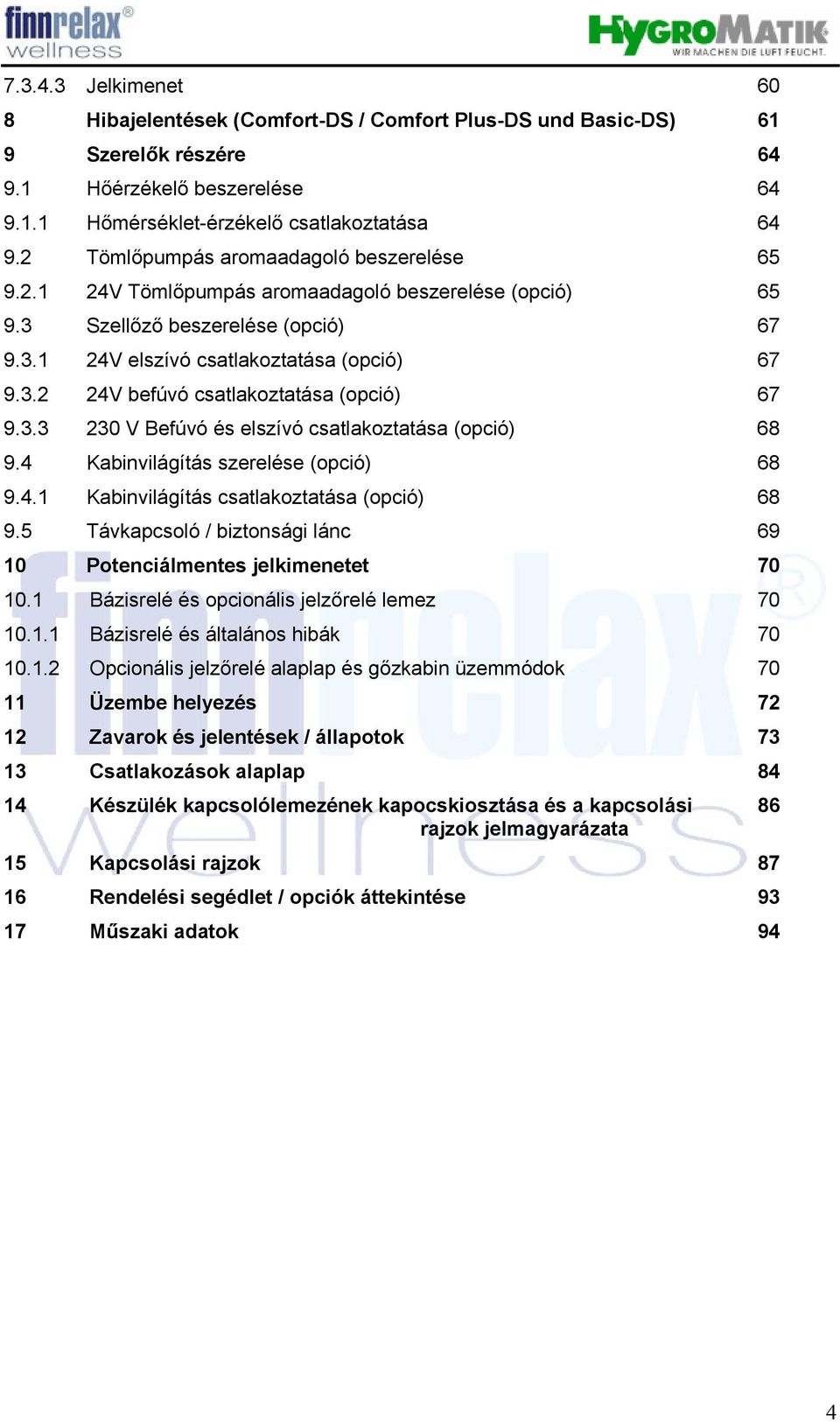 3.3 230 V Befúvó és elszívó csatlakoztatása (opció) 68 9.4 Kabinvilágítás szerelése (opció) 68 9.4.1 Kabinvilágítás csatlakoztatása (opció) 68 9.