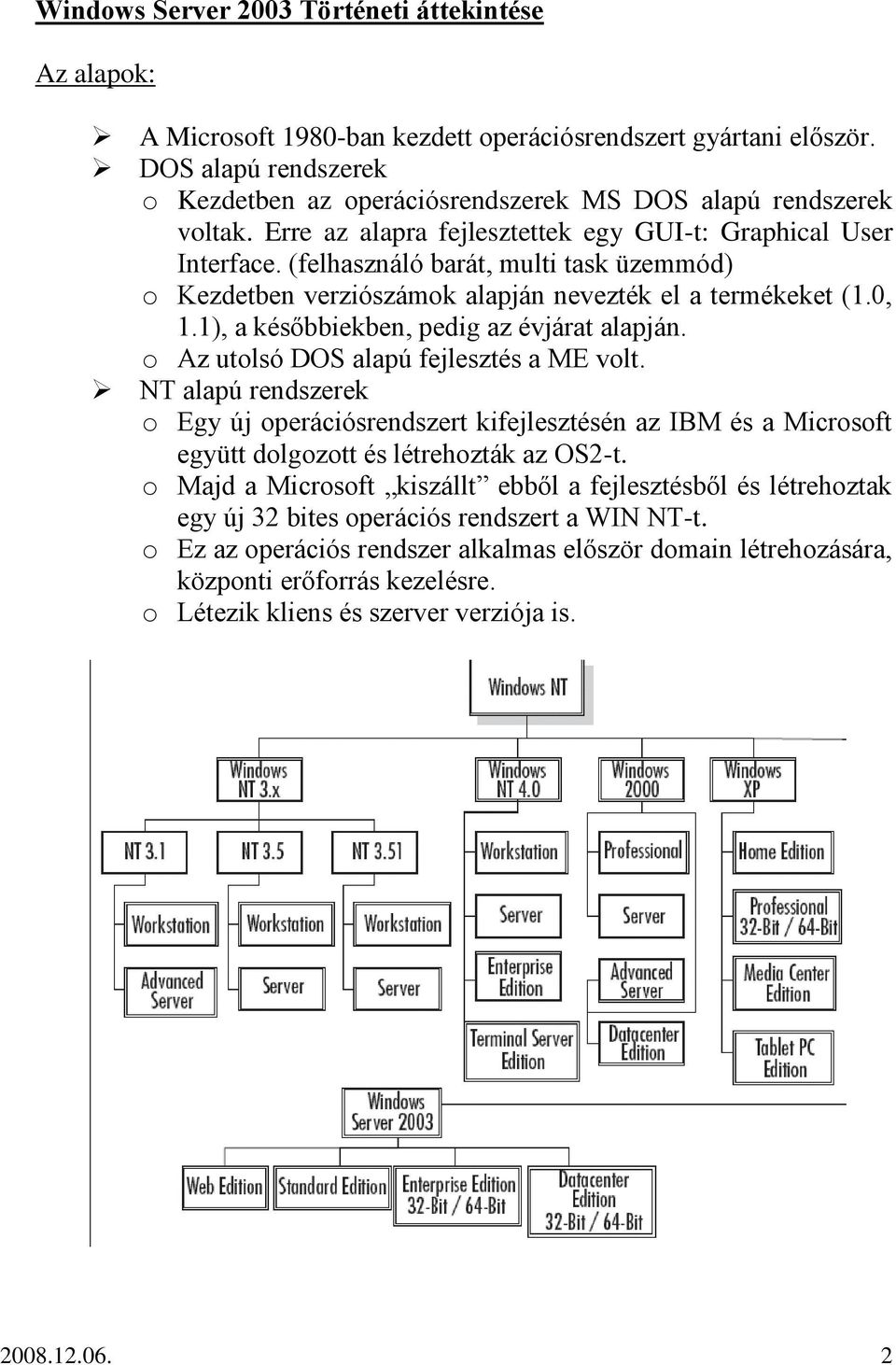 (felhasználó barát, multi task üzemmód) o Kezdetben verziószámok alapján nevezték el a termékeket (1.0, 1.1), a későbbiekben, pedig az évjárat alapján. o Az utolsó DOS alapú fejlesztés a ME volt.