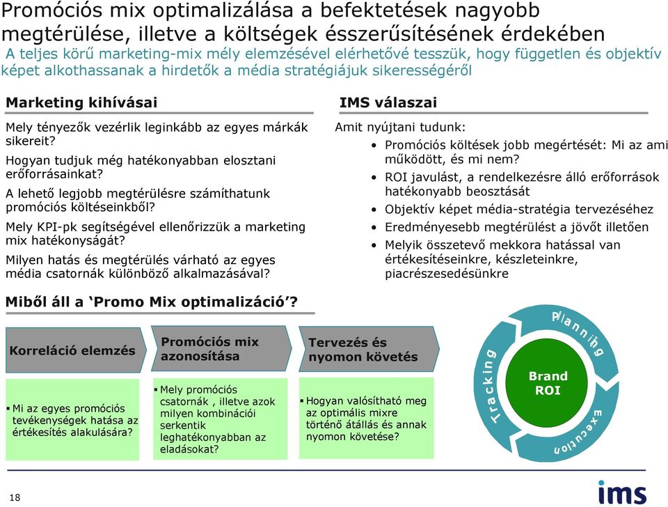 Hogyan tudjuk még hatékonyabban elosztani erőforrásainkat? A lehető legjobb megtérülésre számíthatunk promóciós költéseinkből? Mely KPI-pk segítségével ellenőrizzük a marketing mix hatékonyságát?