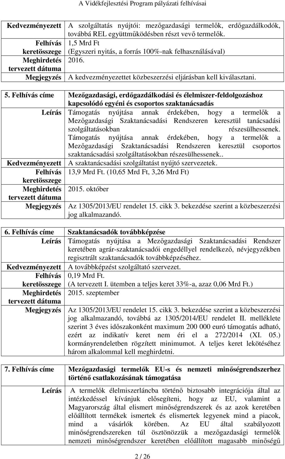 Felhívás címe Mezőgazdasági, erdőgazdálkodási és élelmiszer-feldolgozáshoz kapcsolódó egyéni és csoportos szaktanácsadás Leírás Támogatás nyújtása annak érdekében, hogy a termelők a Mezőgazdasági