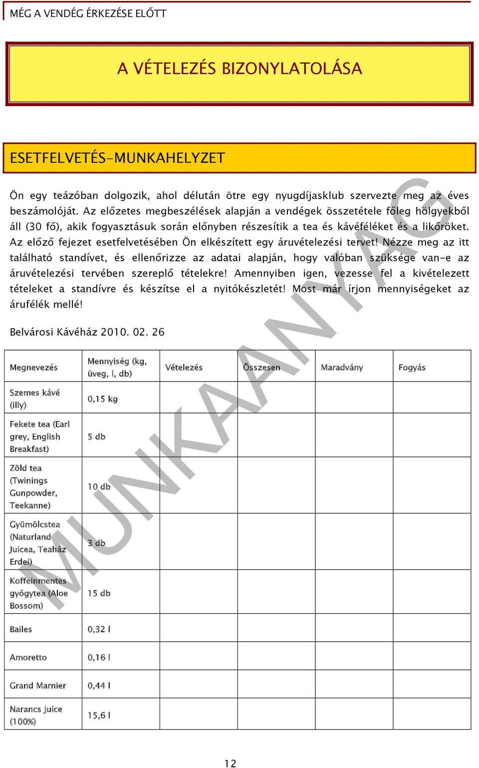 Az előző fejezet esetfelvetésében Ön elkészített egy áruvételezési tervet!