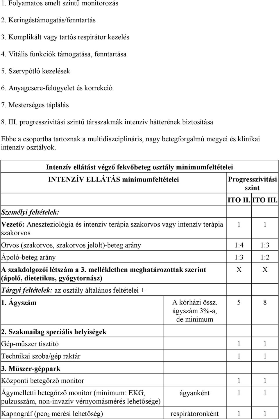 progresszivitási szintű társszakmák intenzív hátterének biztosítása Ebbe a csoportba tartoznak a multidiszciplináris, nagy betegforgalmú megyei és klinikai intenzív osztályok.