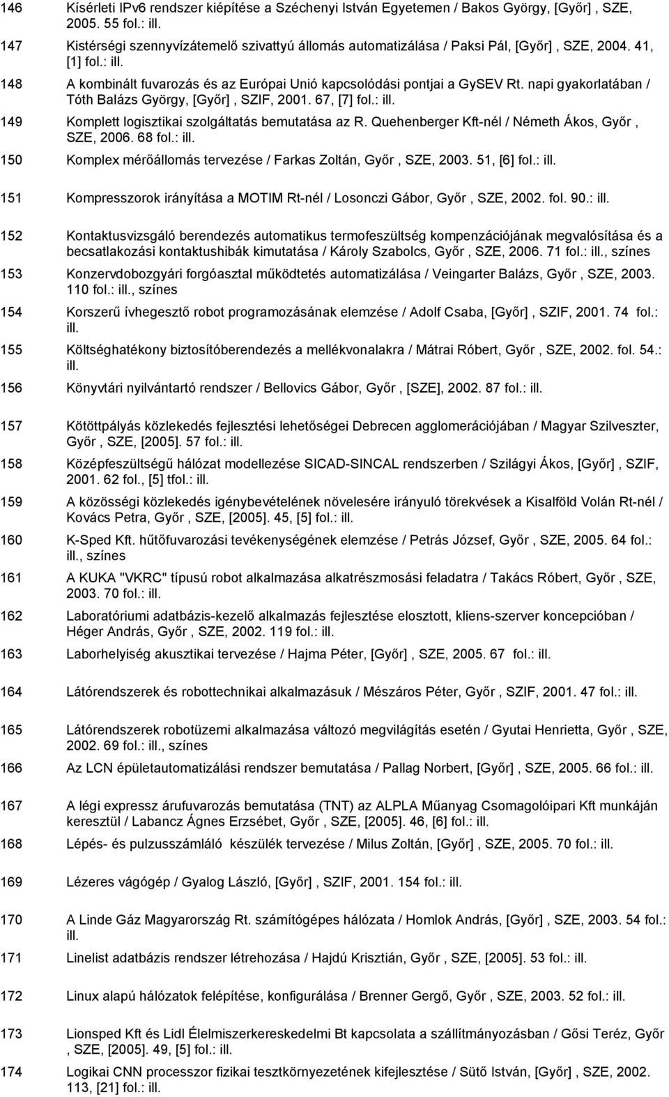 napi gyakorlatában / Tóth Balázs György, [Győr], SZIF, 2001. 67, [7] 149 Komplett logisztikai szolgáltatás bemutatása az R. Quehenberger Kft-nél / Németh Ákos, Győr, SZE, 2006.