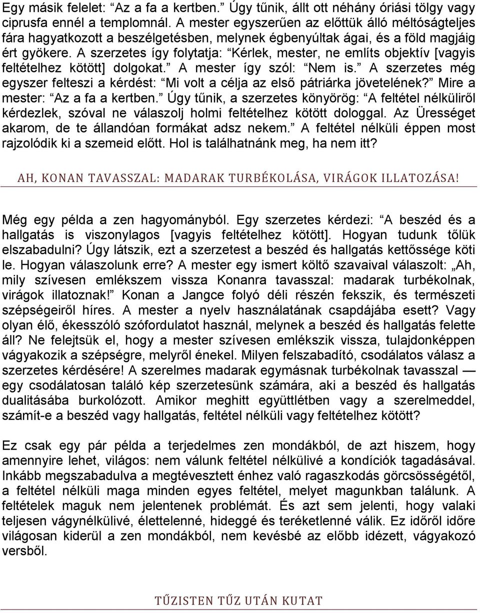 A szerzetes így folytatja: Kérlek, mester, ne említs objektív [vagyis feltételhez kötött] dolgokat. A mester így szól: Nem is.