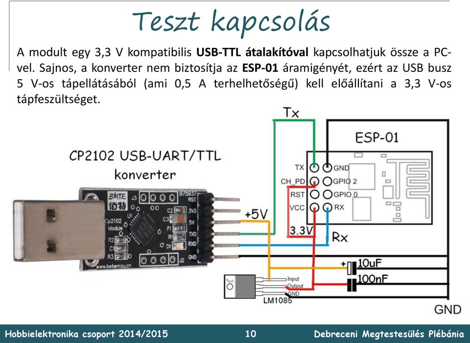 Sajnos, a konverter nem biztosítja az ESP-01 áramigényét, ezért az