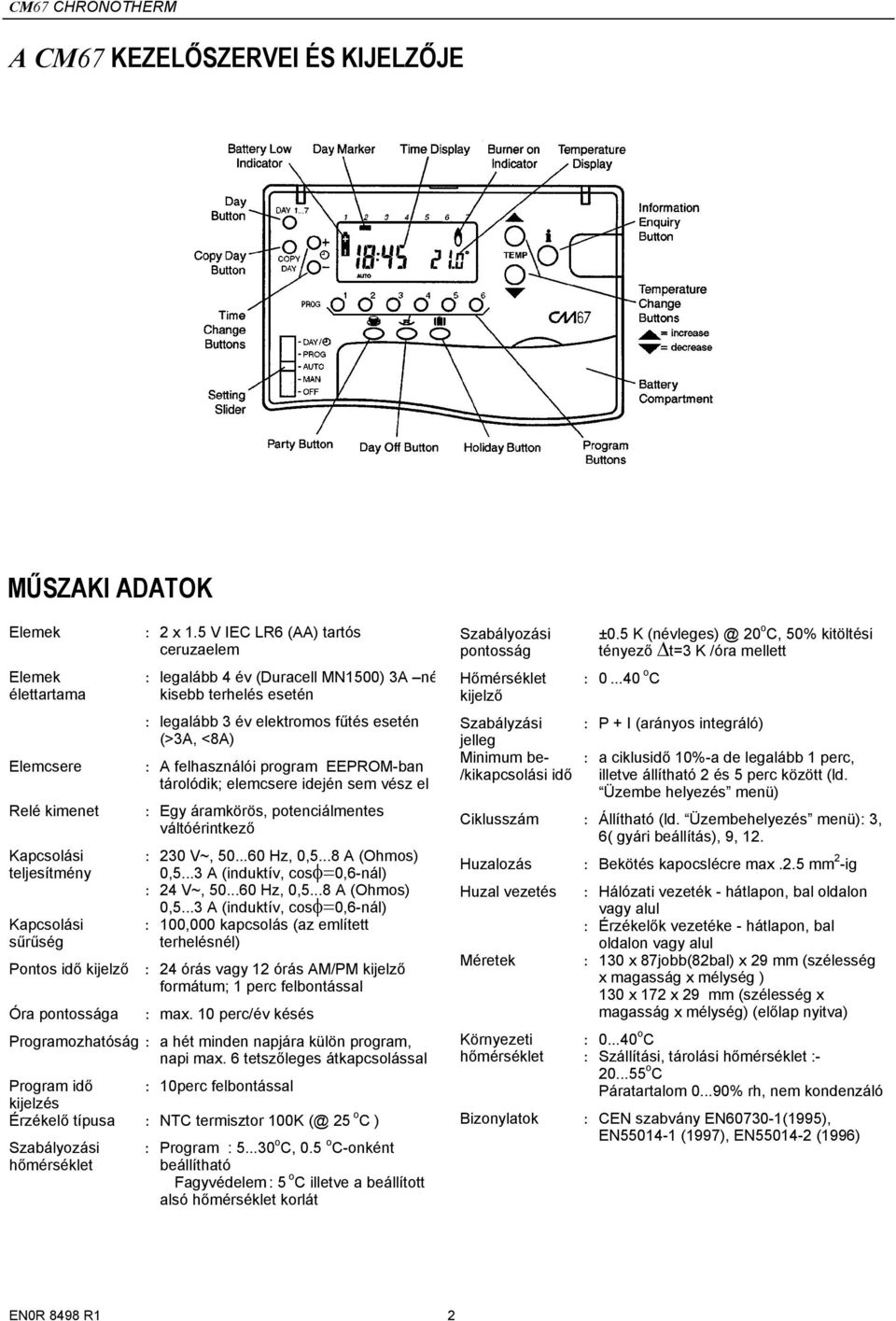 elemcsere idején sem vész el : Egy áramkörös, potenciálmentes váltóérintkező : 30 V~, 50...60 Hz, 0,5...8 A (Ohmos) 0,5.