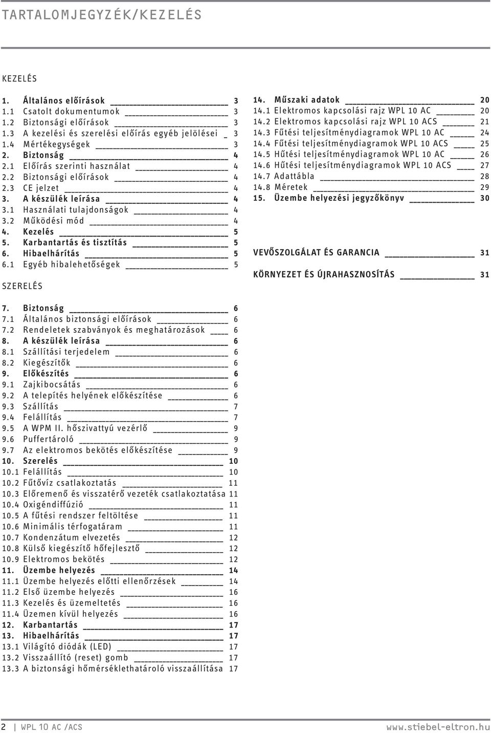 Karbantartás és tisztítás 5 6. Hibaelhárítás 5 6.1 Egyéb hibalehetőségek 5 SZERELÉS 14. Műszaki adatok 20 14.1 Elektromos kapcsolási rajz WPL 10 AC 20 14.2 Elektromos kapcsolási rajz WPL 10 ACS 21 14.