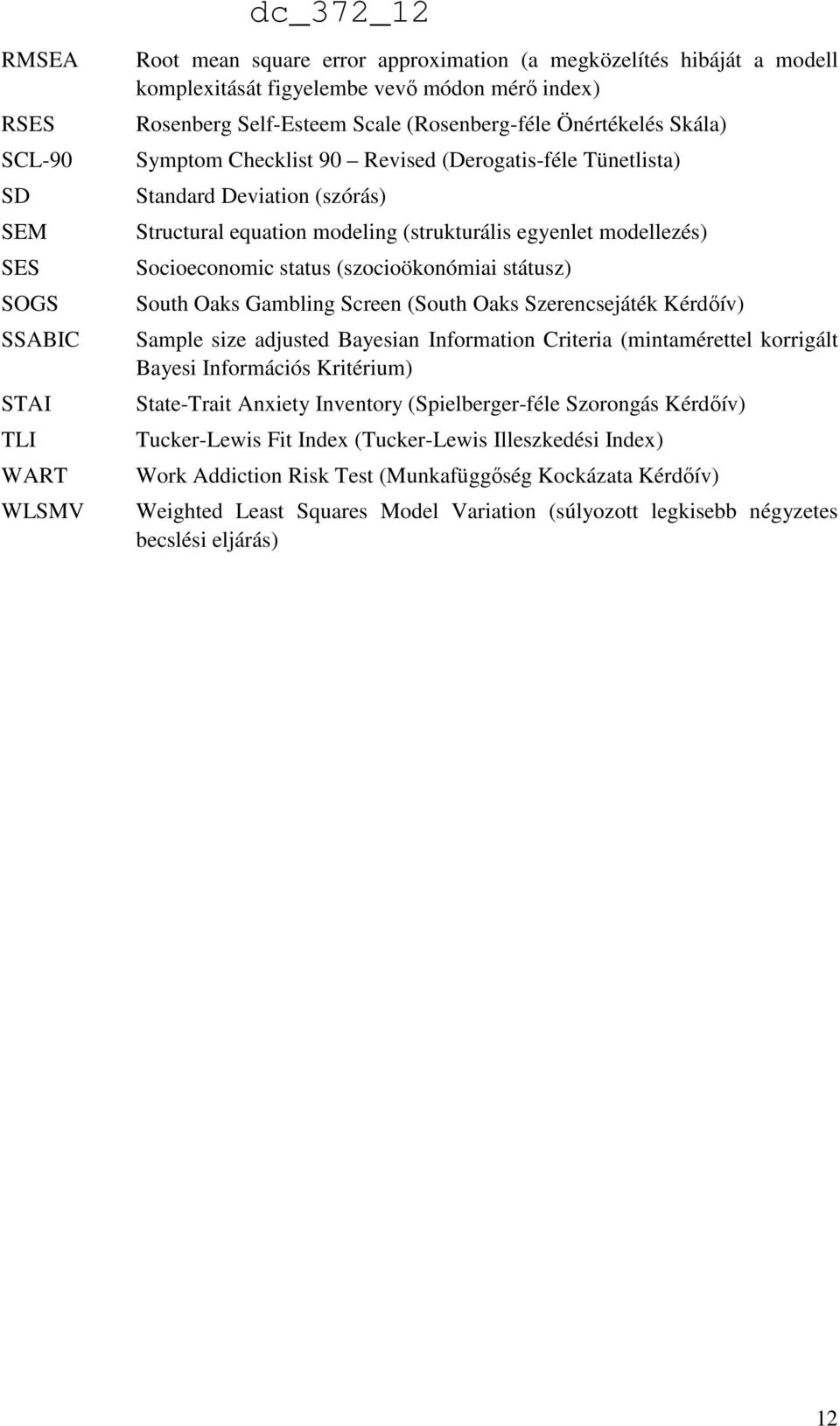 modellezés) Socioeconomic status (szocioökonómiai státusz) South Oaks Gambling Screen (South Oaks Szerencsejáték Kérdőív) Sample size adjusted Bayesian Information Criteria (mintamérettel korrigált