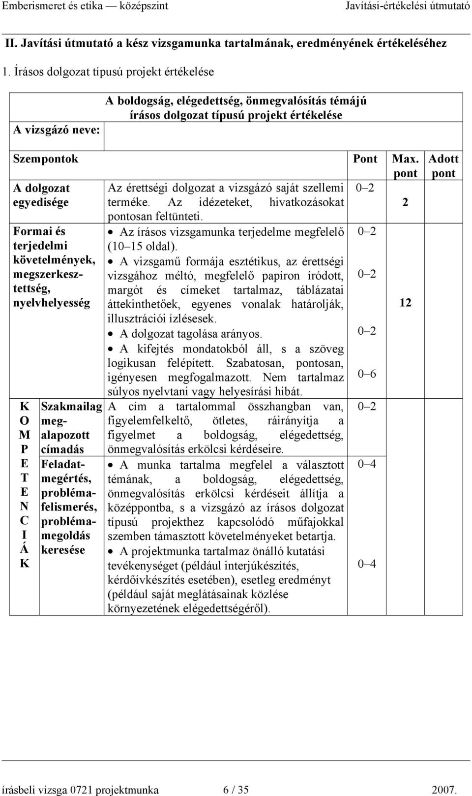 A dolgozat Az érettségi dolgozat a vizsgázó saját szellemi egyedisége terméke. Az idézeteket, hivatkozásokat 2 osan feltünteti.