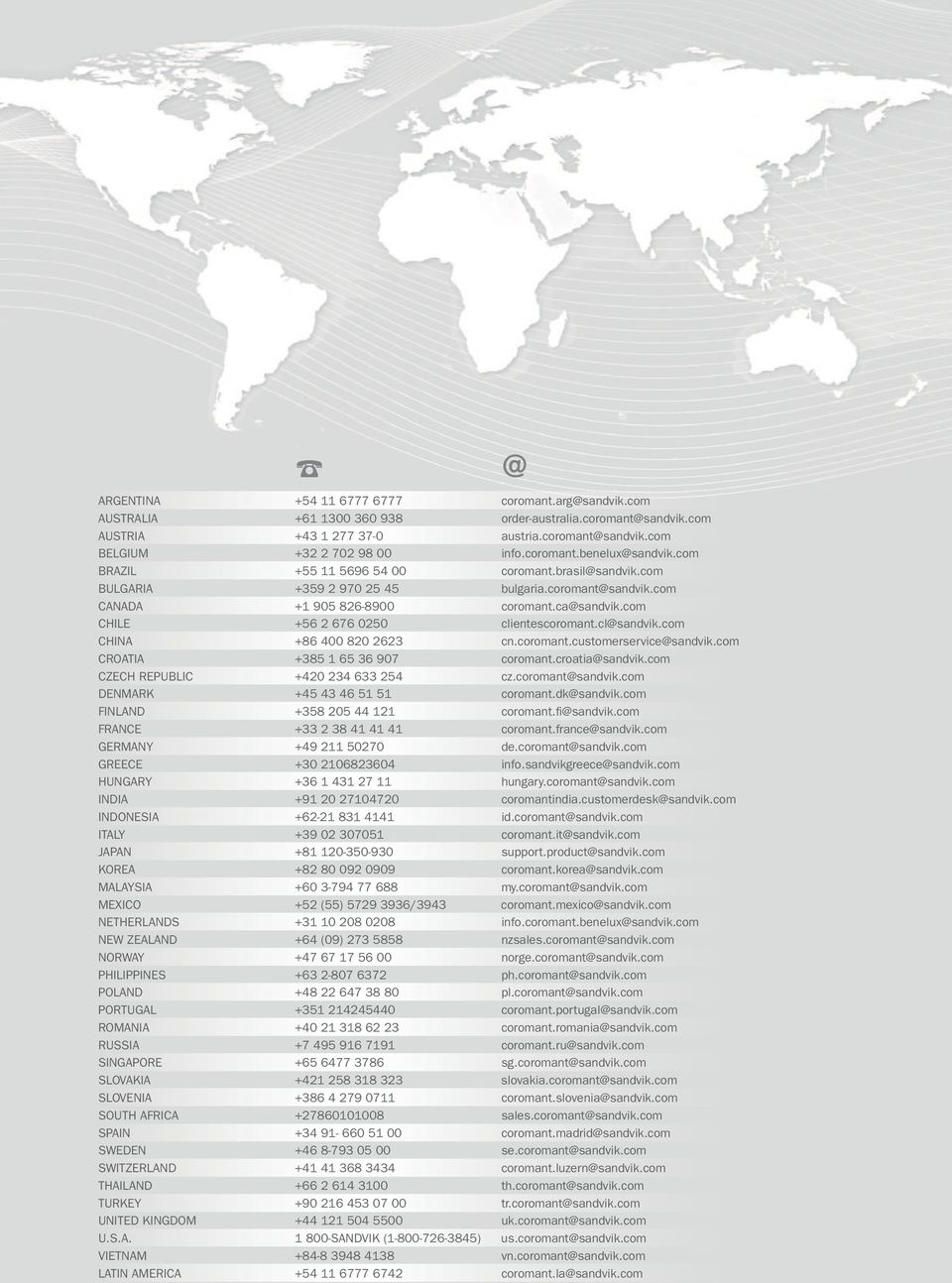com CHIL +56 2 676 0250 clientescoromant.cl@sandvik.com CHINA +86 400 820 2623 cn.coromant.customerservice@sandvik.com CROATIA +385 1 65 36 907 coromant.croatia@sandvik.
