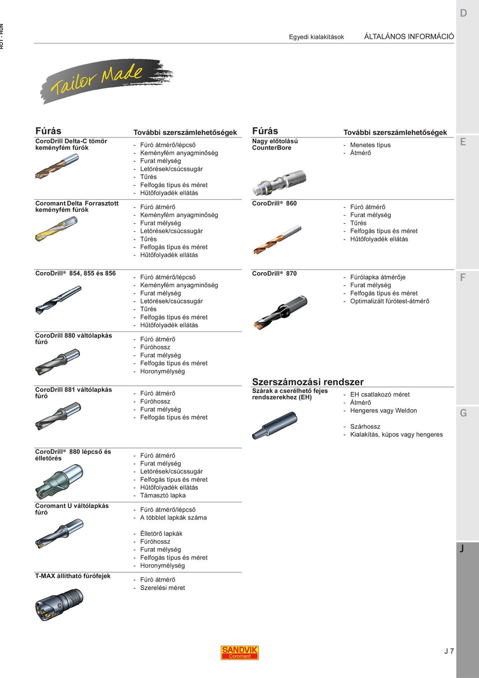 CoroDrill 860 További szerszámlehetőségek - Menetes típus - úró átmérő - urat mélység - Tűrés - Hűtőfolyadék ellátás CoroDrill 854, 855 és 856 CoroDrill 880 váltólapkás fúró CoroDrill 881 váltólapkás