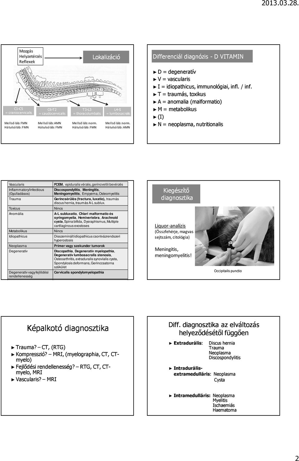 T = traumás, toxikus A = anomalia alia (malformatio) M = metabolikus (I) N = neoplasma, nutritionalis Vascularis Inflammatory/infectious (Gyulladásos) Trauma Toxicus Anomália Metabolikus Idiopathicus