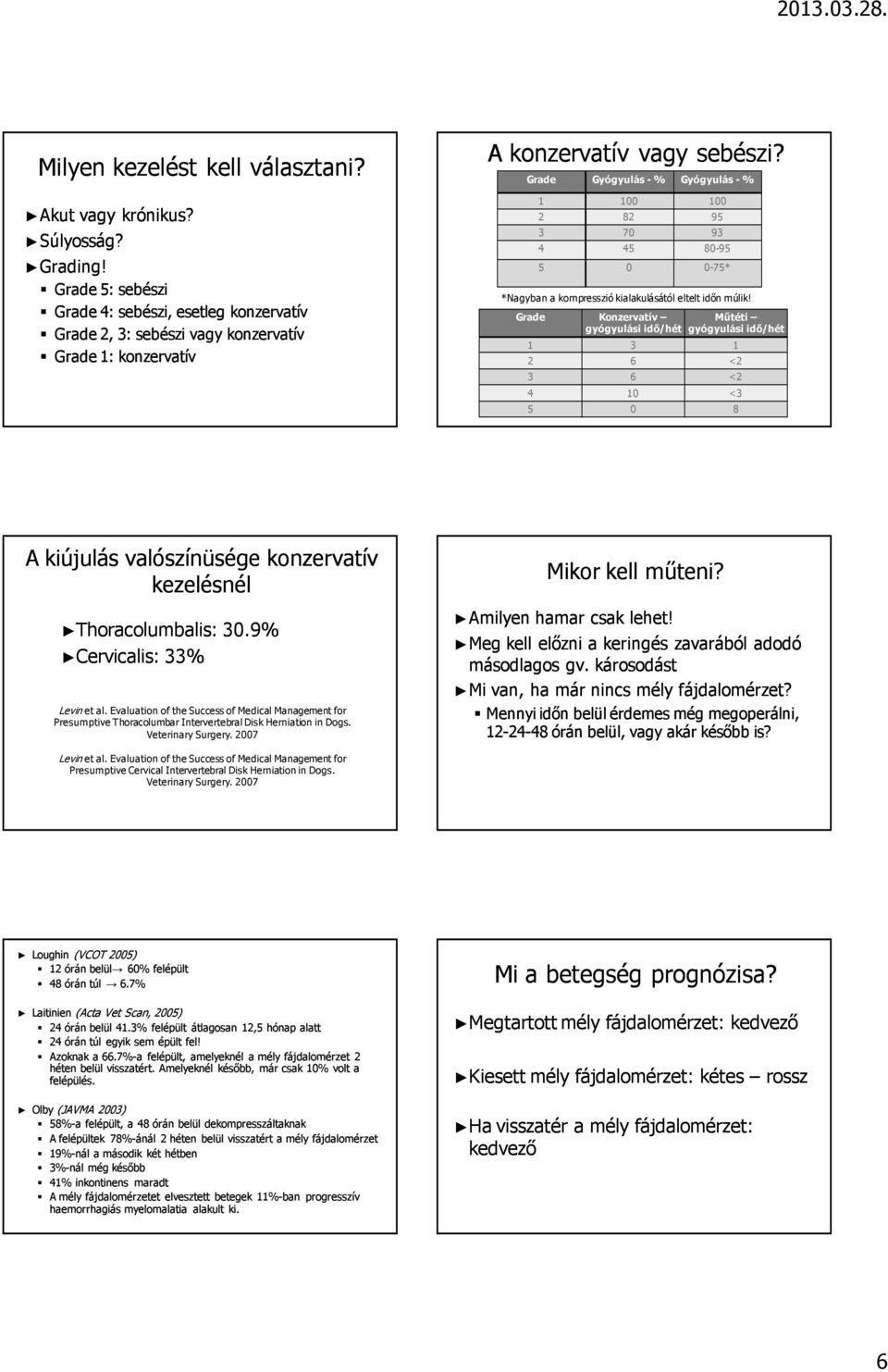 Grade Gyógyulás - % Gyógyulás - % 1 100 100 2 82 95 3 70 93 4 45 80-95 5 0 0-75* *Nagyban a kompresszió kialakulásától eltelt idın múlik!