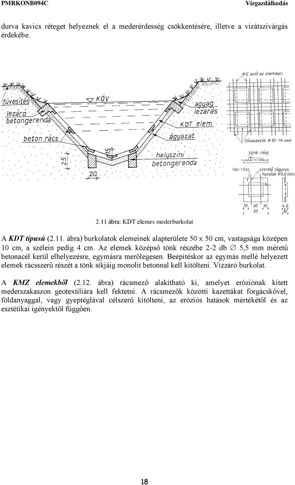 Az elemek középső tönk részébe 2-2 db 5,5 mm méretű betonacél kerül elhelyezésre, egymásra merőlegesen.