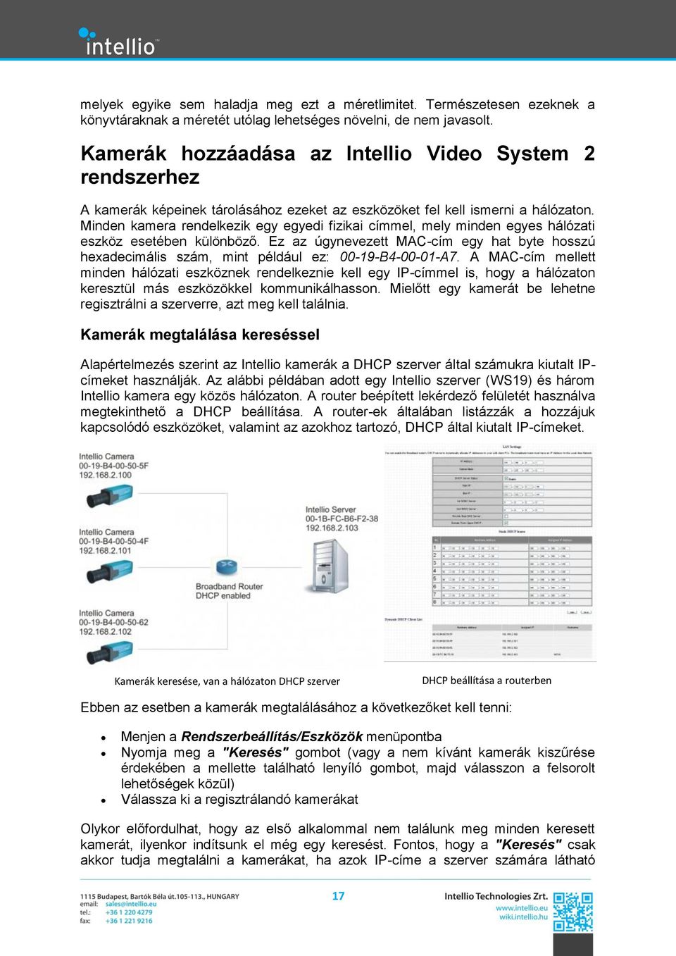 Minden kamera rendelkezik egy egyedi fizikai címmel, mely minden egyes hálózati eszköz esetében különböző.