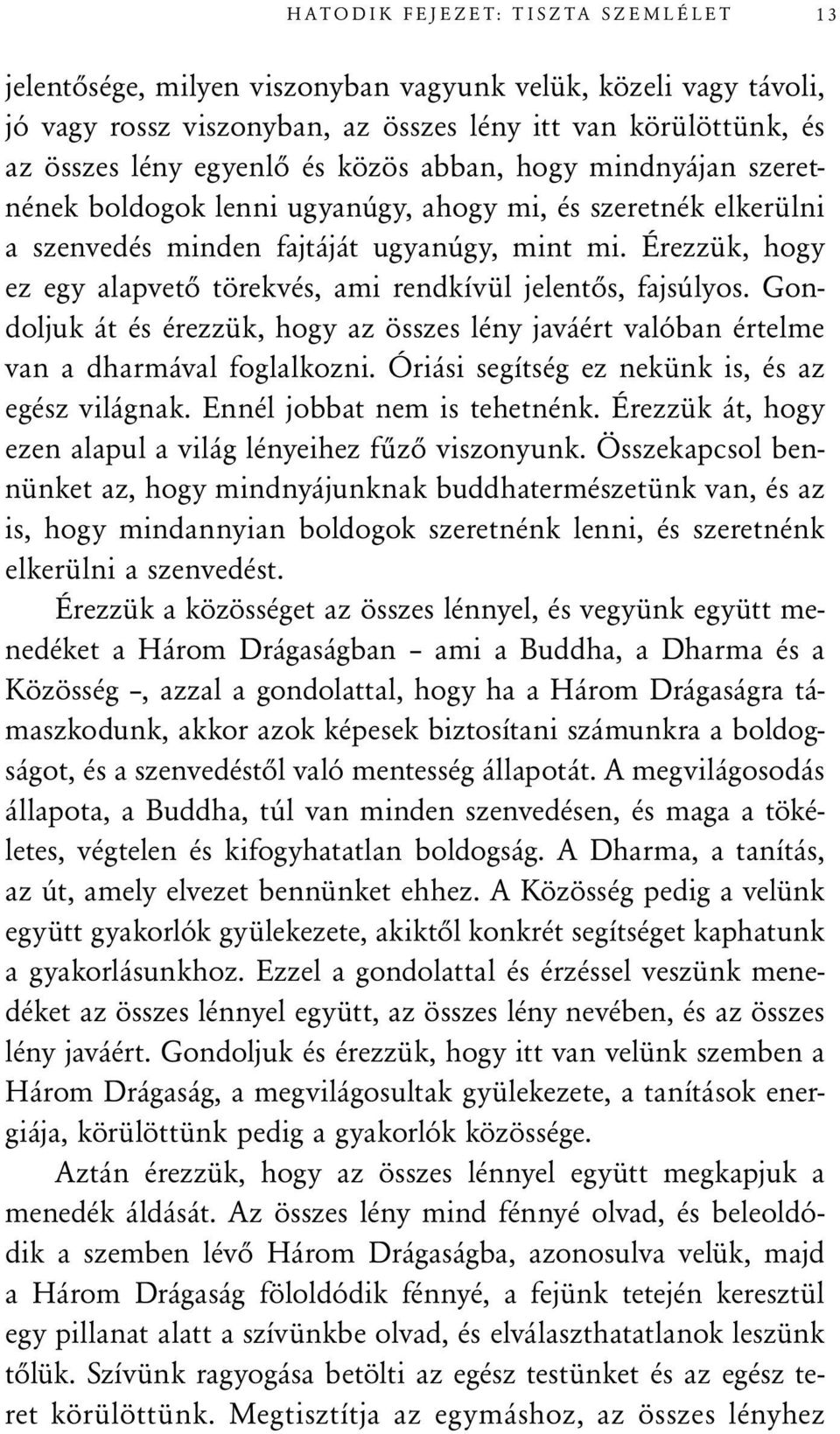 Érezzük, hogy ez egy alapvető törekvés, ami rendkívül jelentős, fajsúlyos. Gondoljuk át és érezzük, hogy az összes lény javáért valóban értelme van a dharmával foglalkozni.