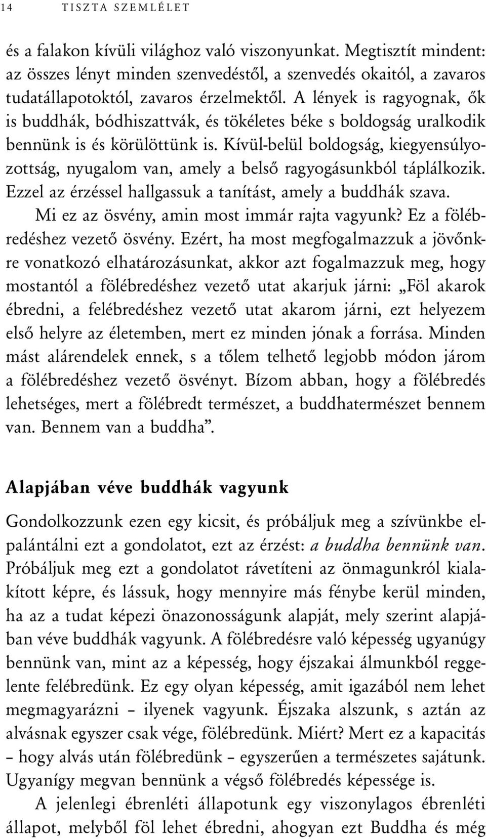 Kívül-belül boldogság, kiegyensúlyozottság, nyugalom van, amely a belső ragyogásunkból táplálkozik. Ezzel az érzéssel hallgassuk a tanítást, amely a buddhák szava.