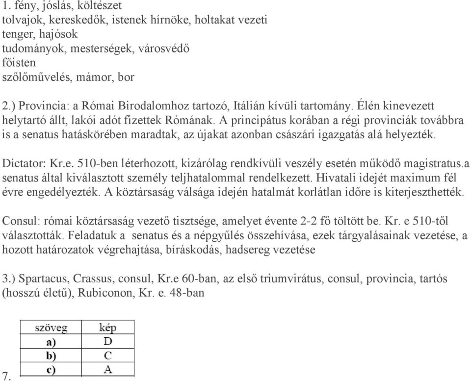 A principátus korában a régi provinciák továbbra is a senatus hatáskörében maradtak, az újakat azonban császári igazgatás alá helyezték. Dictator: Kr.e. 510-ben léterhozott, kizárólag rendkívüli veszély esetén működő magistratus.