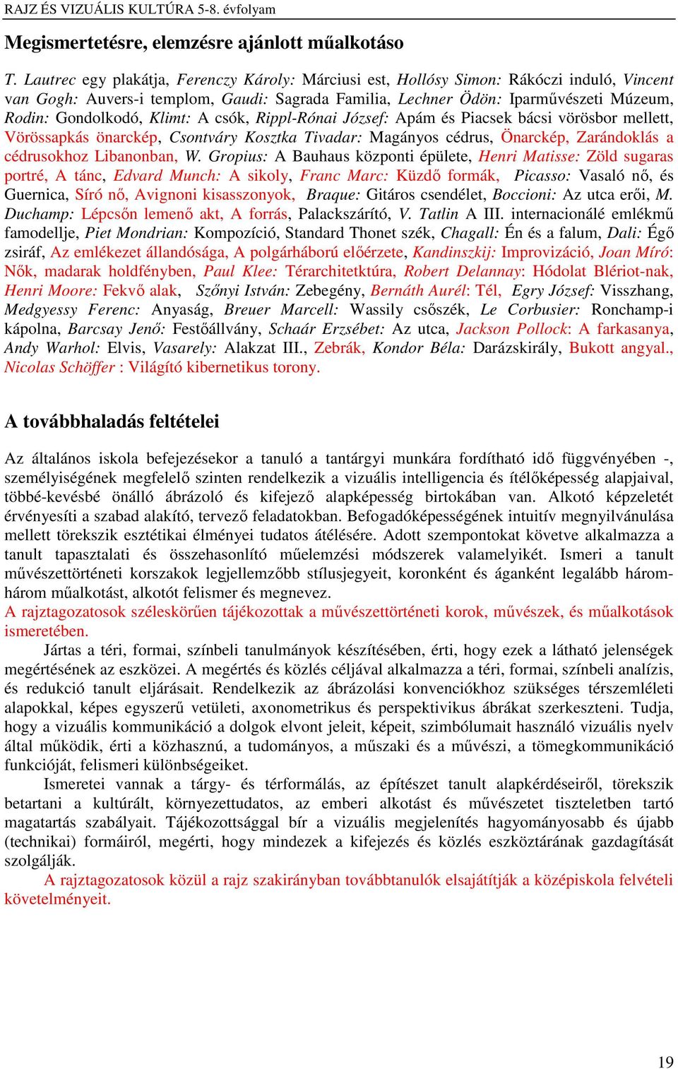 Klimt: A csók, Rippl-Rónai József: Apám és Piacsek bácsi vörösbor mellett, Vörössapkás önarckép, Csontváry Kosztka Tivadar: Magányos cédrus, Önarckép, Zarándoklás a cédrusokhoz Libanonban, W.