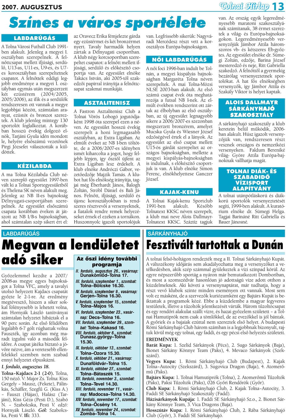 osztályban egymás után megszerzett két ezüstérem (2004/2005, 2005/2006), az ifik és a serdülők rendszeresen ott vannak a megye legjobbjai között, számtalan aranyat, ezüstöt és bronzot szereztek.