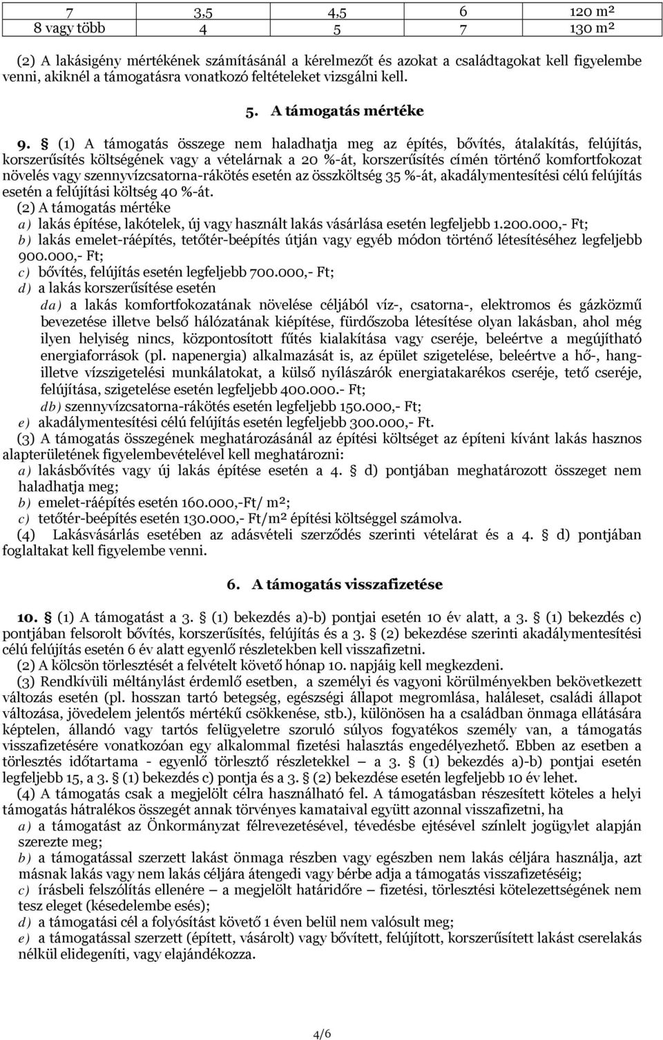 (1) A támogatás összege nem haladhatja meg az építés, bővítés, átalakítás, felújítás, korszerűsítés költségének vagy a vételárnak a 20 %-át, korszerűsítés címén történő komfortfokozat növelés vagy