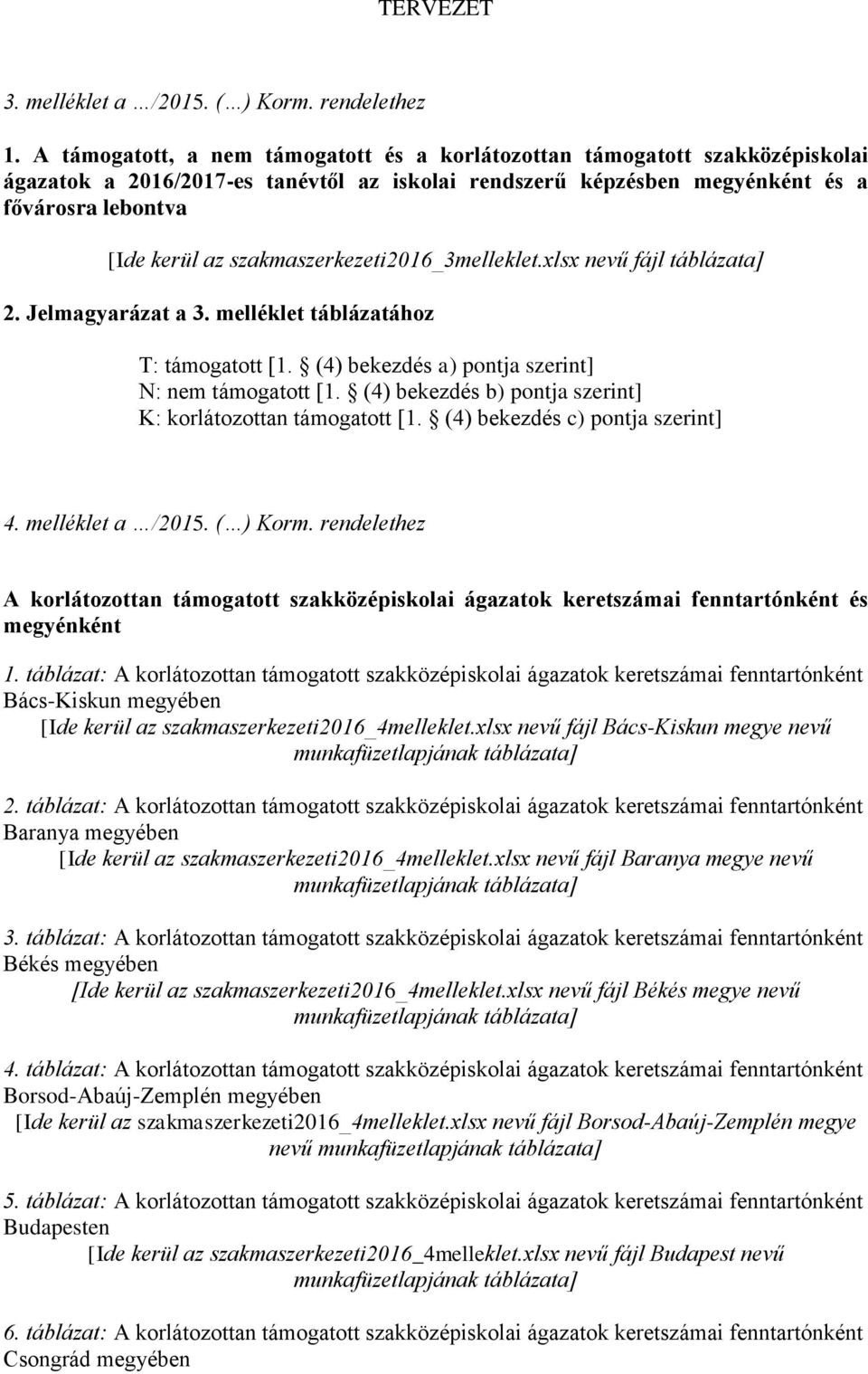 szakmaszerkezeti2016_3melleklet.xlsx nevű fájl táblázata] 2. Jelmagyarázat a 3. melléklet táblázatához T: támogatott [1. (4) bekezdés a) pontja szerint] N: nem támogatott [1.