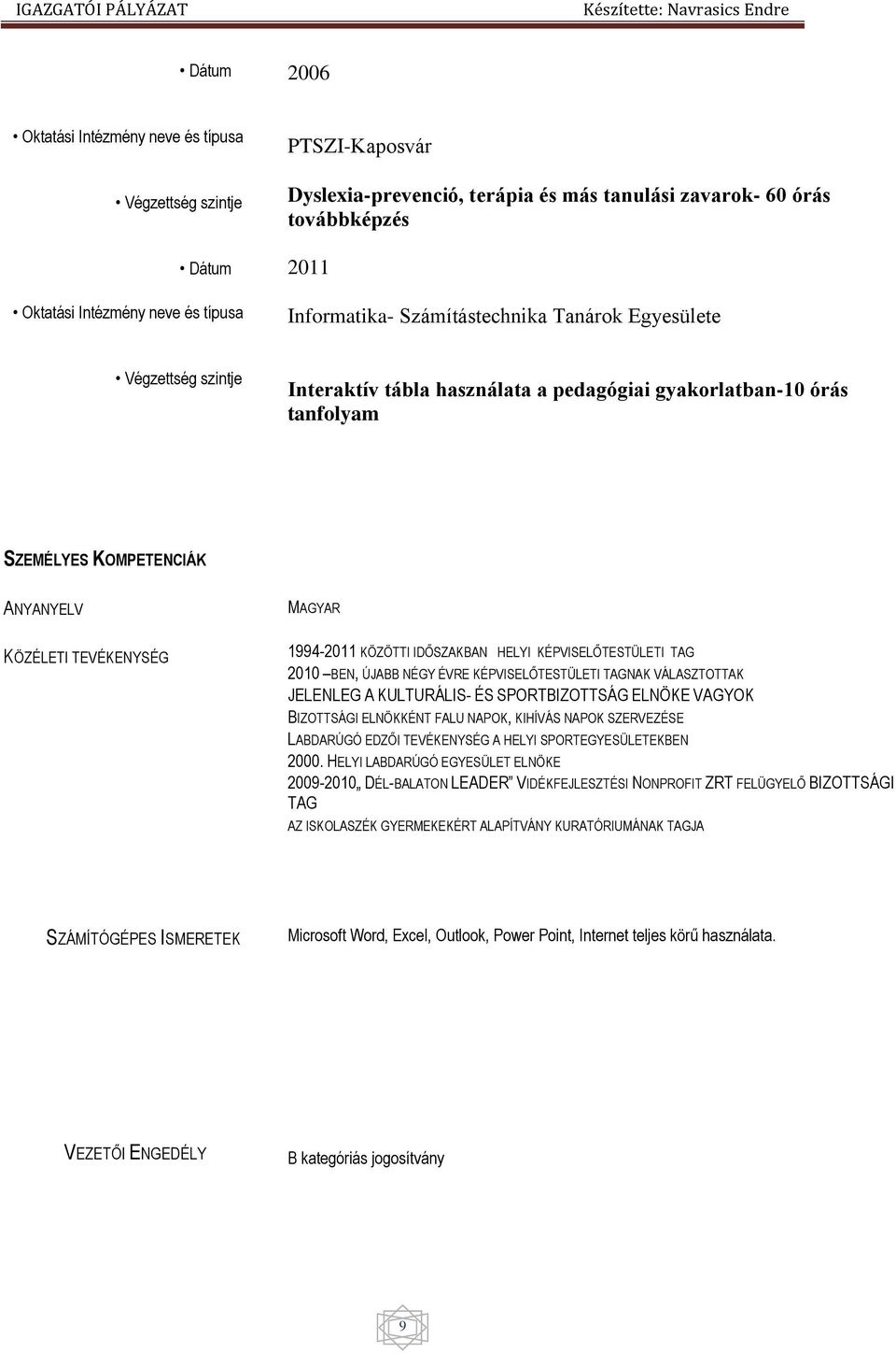 TEVÉKENYSÉG 1994-2011 KÖZÖTTI IDŐSZAKBAN HELYI KÉPVISELŐTESTÜLETI TAG 2010 BEN, ÚJABB NÉGY ÉVRE KÉPVISELŐTESTÜLETI TAGNAK VÁLASZTOTTAK JELENLEG A KULTURÁLIS- ÉS SPORTBIZOTTSÁG ELNÖKE VAGYOK