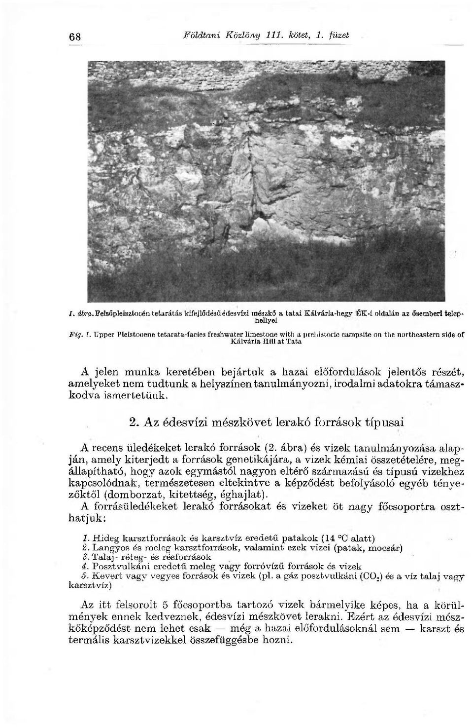 részét, amelyeket nem tudtunk a helyszínen tanulmányozni, irodalmi adatokra támaszkodva ismertetünk. 2. Az édesvízi mészkövet lerakó források típusai A recens üledékeket lerakó források ( 2.