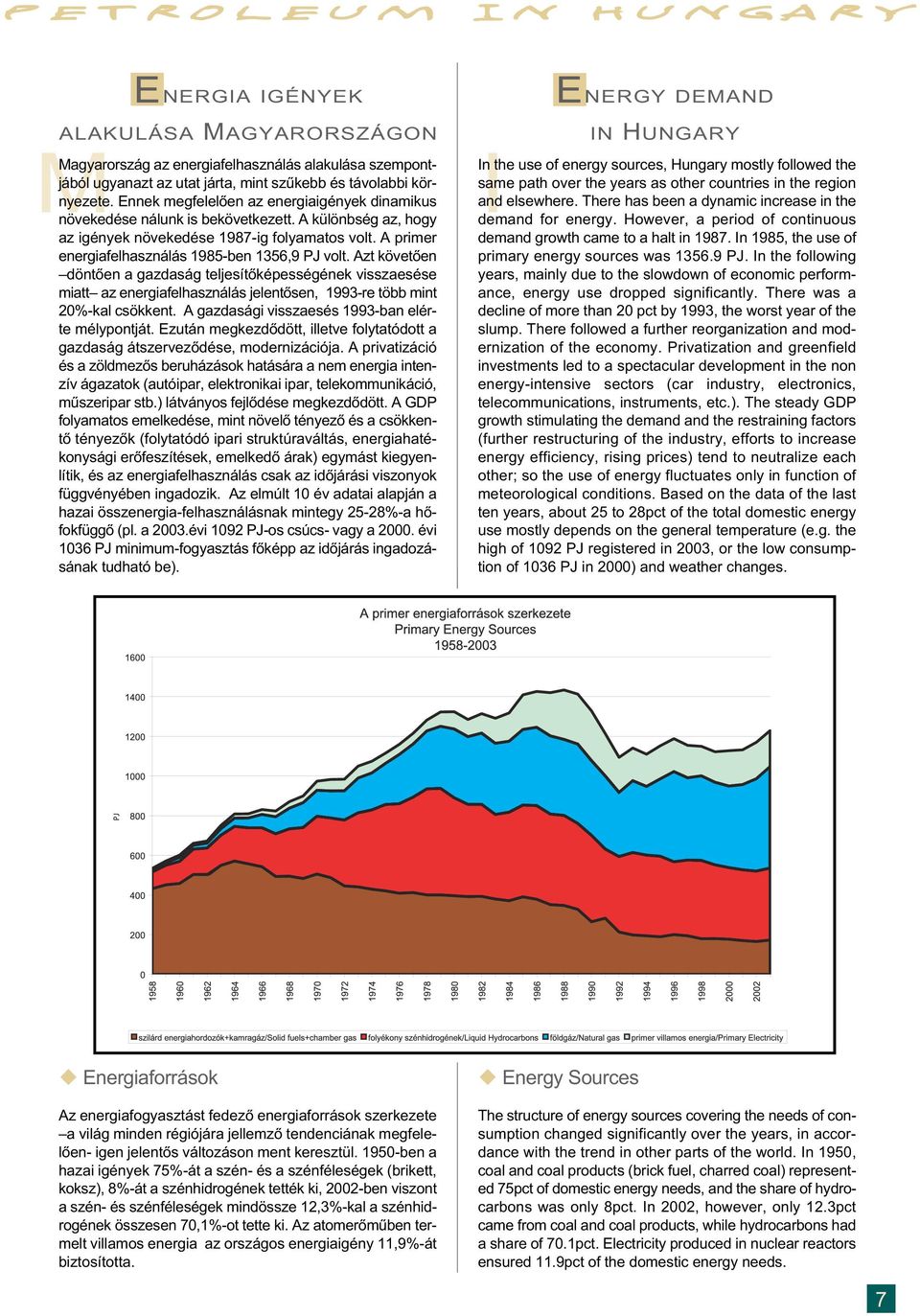 A primer energiafelhasználás 1985-ben 1356,9 PJ volt. Azt követôen döntôen a gazdaság teljesítôképességének visszaesése miatt az energiafelhasználás jelentôsen, 1993-re több mint 20%-kal csökkent.