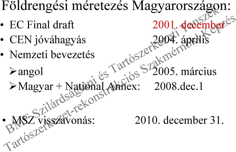 + National Annex: 2001. december 2004. április 2005.